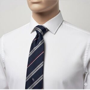 VTG Christian Dior Monsieur Silk Tie Navy Blue Red Silver Striped Herringbone PC